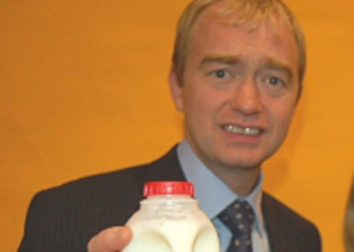 The infamously awkward photograph of Tim Farron grimacing while holding a bottle of milk.