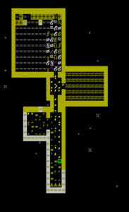 An unexciting screengrab of a stockpile, stairwell, farm plot and corridor.