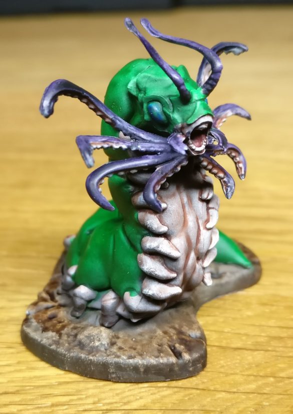 A DND Carrion Crawler, painted with a brush and AP Speed Paints.