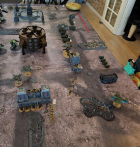 The heretic forces already preparing to secure three quarters of the battlefield in round 1 as their lines advance and march forward.